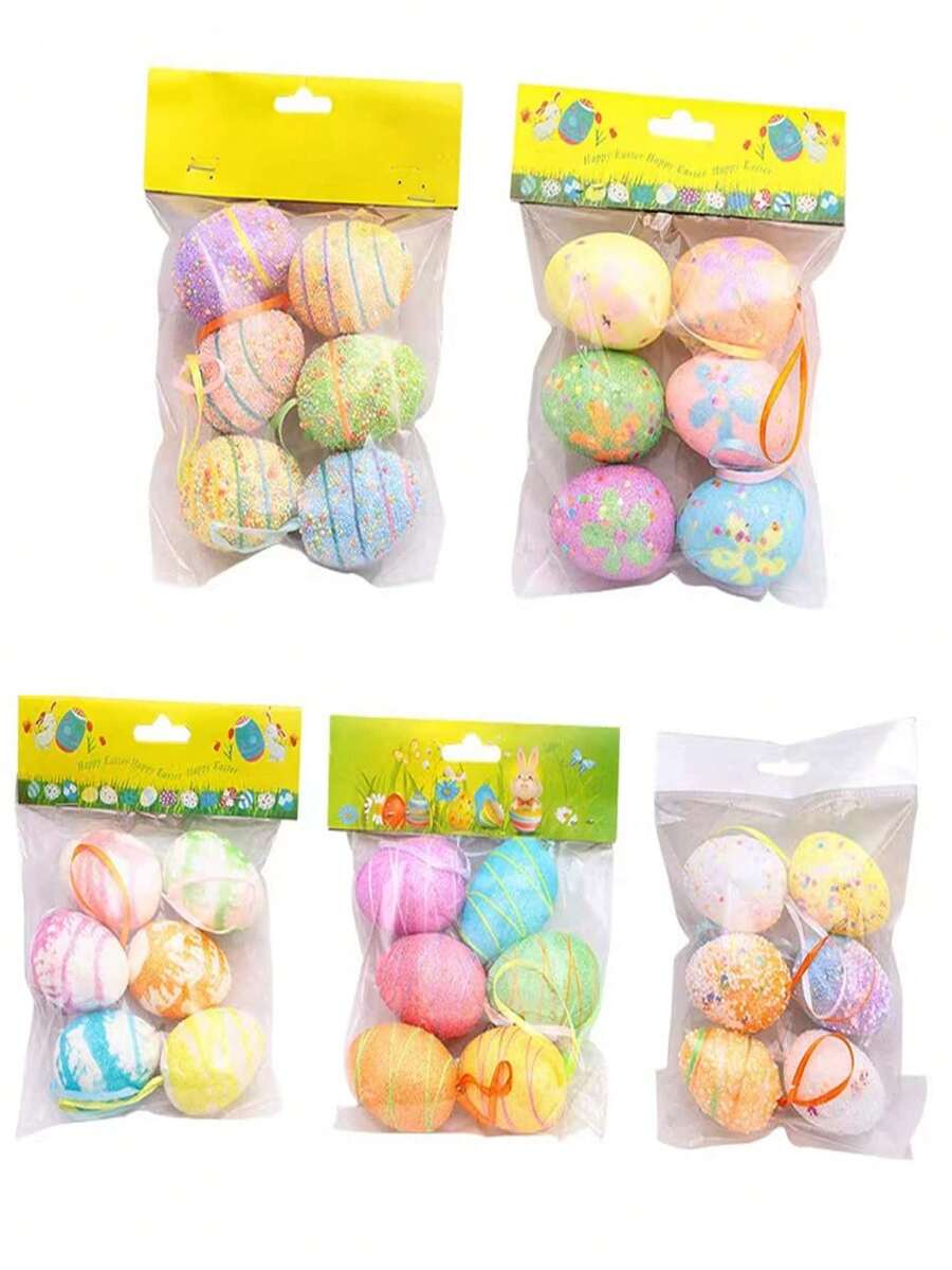 6pcs Foam Material Random Color Easter Eggs Decorations, Party Favors - View 1
