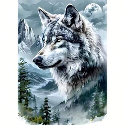 1pc [30*40cm/11.8*15.7in]5D Acrylic Diamond Painting Kit, Wolf Pattern, Suitable For Adult Beginners DIY Mosaic Diamond Art, Full Drill Handmade DIY Diamond Painting, Suitable For Living Room, Bedroom, Office Wall Decor Hanging Painting, Surprise Art Home Decor Gift For Family And Friends, Frameless