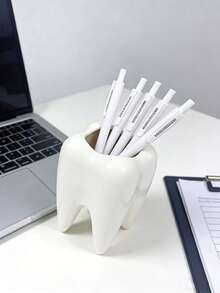 Creative Tooth-Shaped Pen Holder, Featuring Unique White Tooth Design, Suitable As Dental/Dentist Gift, Home Office Desk Organizer, Makeup Brush Holder Or Bathroom Toothbrush Holder, Great For Back To School Season - Dental Series - View 3