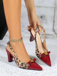 Women's High Heel Sandals, Thick Heel Hollow One-Strap Peep Toe Bowknot Pointed Toe Fashion Shoes - Burgundy - View 3