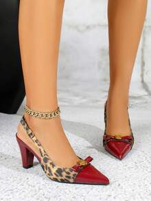 Women's High Heel Sandals, Thick Heel Hollow One-Strap Peep Toe Bowknot Pointed Toe Fashion Shoes - Burgundy - View 5