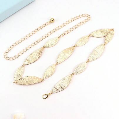 1 peça Nova Corrente de Cintura em Metal com Folhas, Acessório de Corrente Fashion para Calças, Design Exclusivo, Adequada para Vestidos, Festas, Encontros, Uso Diário, Férias, Presentes, Corrente de Cintura Boêmia em Liga de Zinco com Padrão de Folhas para Mulheres, Todas as Estações