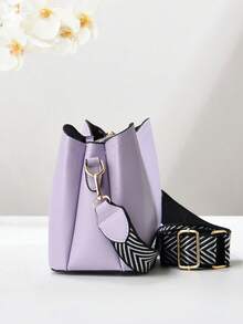 白色蝴蝶流苏装饰单肩包，宽肩带拉链磁扣，大容量女士单肩包，时尚休闲夏季小包，大学生贝壳包，多层斜挎包 - 淡紫色 - 查看 6