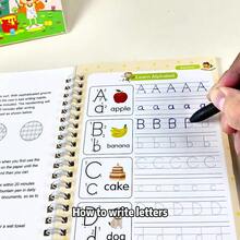 Nuevo cuaderno de caligrafía mágica con surcos, libro de práctica de caligrafía para niños con surcos, libros educativos de práctica de escritura a mano con encuadernación espiral y papel de cartón resistente - Multicolor - Ver 2