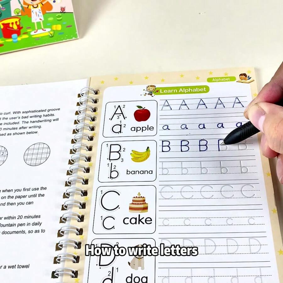 Nuevo cuaderno de caligrafía mágica con surcos, libro de práctica de caligrafía para niños con surcos, libros educativos de práctica de escritura a mano con encuadernación espiral y papel de cartón resistente