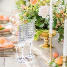 12/6/2/1件套透明塑料香槟杯，饰有满天星图案，5.5盎司不易碎，可重复使用，钻石纹理酒杯，适合婚礼、圣诞节、派对和其他大型聚会。 - 彩色 - 查看 5