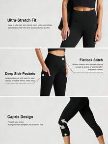 EBIOSVE 1pcs  Women's Solid Color Sports Leggings With Pockets Yoga Pants Women With Pockets Capri Leggings For Women Workout Leggings For Women Yoga Capris - 1PCS Black - View 5