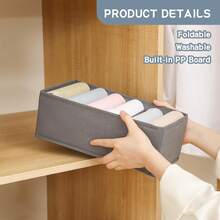 1/3/6个装无纺布可折叠抽屉收纳盒，适用于收纳衣物、袜子、内衣、领带、腰带、卧室物品（灰色6格） - 灰色 - 查看 6