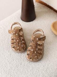 1 Pair Polka Dot Summer Toddler Shoes, Girls Closed Toe Sandals, Baby Princess Beach Shoes - Khaki - View 4