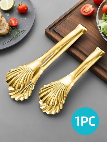 1个不锈钢镜面抛光烹饪夹，适用于沙拉、餐桌、烧烤、意面、自助餐、贝壳等，是家庭、厨房、餐桌、自助餐、烧烤、派对的理想之选，可用洗碗机清洗（金色）