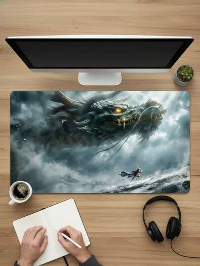 大尺寸鼠标垫，防水防滑光滑布面，饰以雄伟的云龙逼真插画图案。也可作键盘垫、桌面垫或书架使用，适用于游戏玩家、办公室和宿舍，兼容鼠标和轨迹球。电子产品 > 电脑及办公用品 > 鼠标垫及腕托 > 鼠标垫