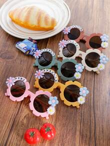 1pc Customized Fashion Glasses With Name DIY, Party Birthday Personalized Fashion Glasses, DIY Stick Flower Rhinestone Sunflower Fashion Glasses, Cute Personalized Fashion Glasses, UV Protection Fashion Glasses For Men And Women - Multicolor 2 - View 2