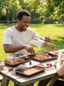 1个长方形塑料展示托盘，带防尘盖，不易碎，可重复使用，适用于水果/甜点/零食/蛋糕，适合节日、婚礼、派对等场合。 - 棕色 - 查看 7