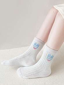 4双装春夏薄款透气可爱粉白女童网眼袜，柔软舒适 - 彩色 - 查看 4