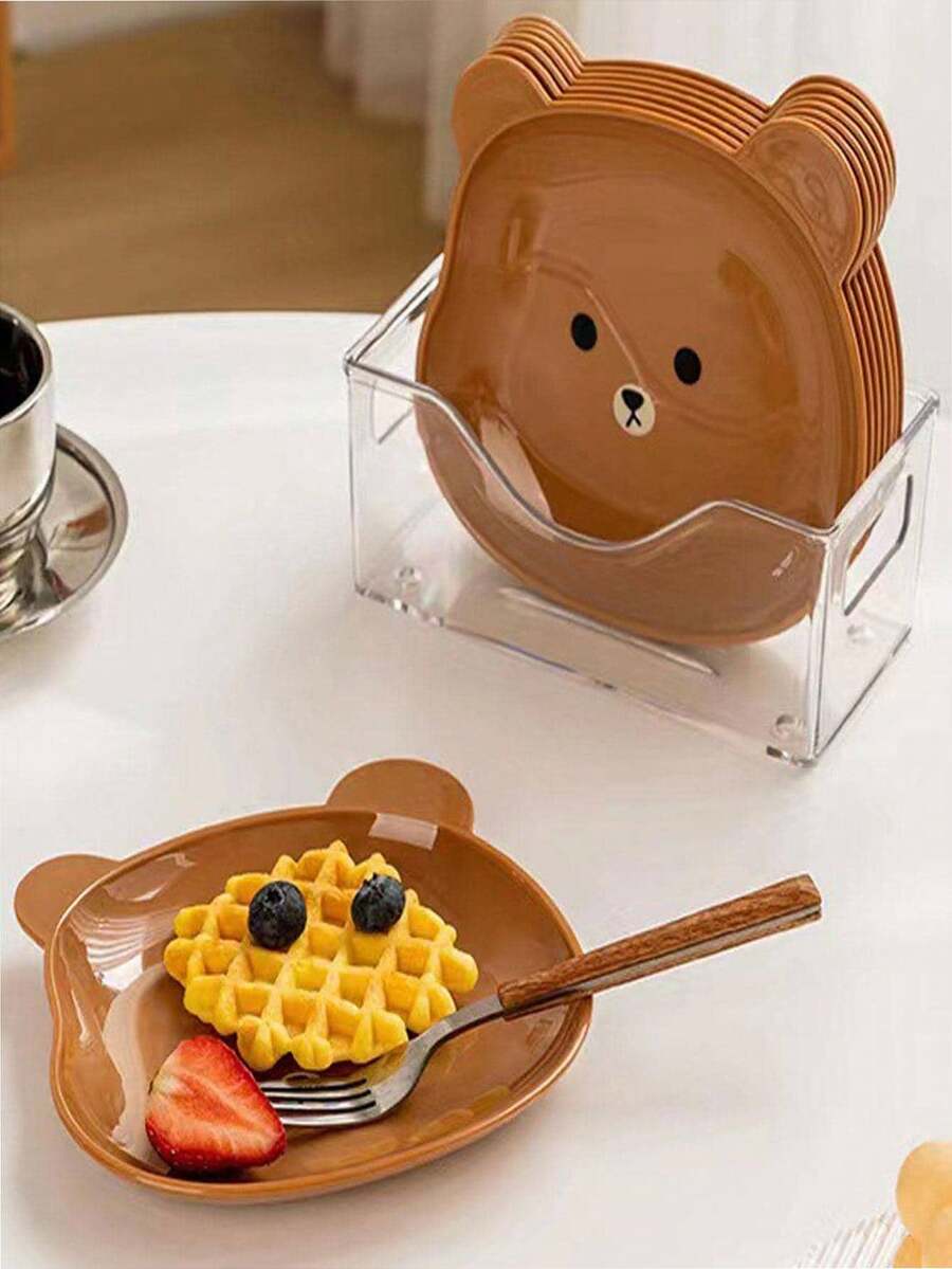 1pc Creative Cartoon Cute Brown Bear Plate, Bone Dish, Home Use Anti-Slip Dinner Plate, Fruit Snack Tray For Kitchen, Dining Room, Afternoon Tea, Dessert, Party, School Events - Brown - View 1