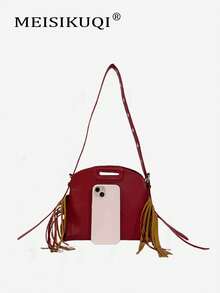 2025 New Unique Design Tassel Handbag, Personalized Fashion Versatile Casual Commute Shoulder Crossbody Bag - Red - View 7