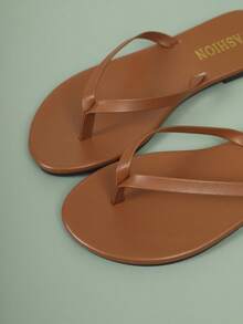 少女人字拖，平底凉鞋，休闲度假海滩风，时尚夏季户外露趾拖鞋，适合搭配连衣裙，海滩出行 - 棕色 - 查看 9