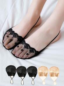 1/5/10双/套 夏季高跟鞋浅口隐形船袜透明蕾丝半掌吊带防掉袜 - 彩色 - 查看 6