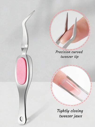 1pc Sandblasted Pink Nail Clip, Shaping Clip, Acrylic Nail Extension Clip, UV Gel Extension Molding Tool, Compact And Portable, Curved Handle Design, Durable, Suitable For Nail And Eyelash Handcraft Tweezers