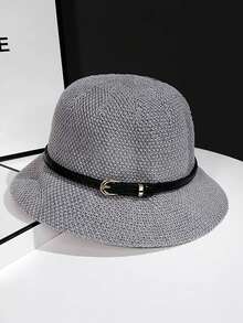 Korean Linen Woven Bucket Hat, Women Summer Japanese Style Versatile Sun Protection Hat - A - View 6