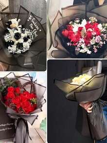 20张金边花卉包装纸，韩式花束包装纸，DIY手工礼品包装装饰花艺用品，尺寸：23 x 23英寸，颜色：粉色 - 黑色 - 查看 5