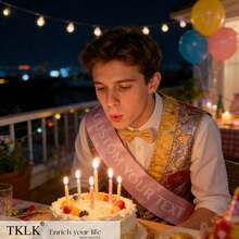 Bộ ruy băng satin in chữ theo yêu cầu - Thích hợp cho sinh nhật, tiệc cưới, lễ tốt nghiệp, các bữa tiệc, trang phục tốt nghiệp trường học và đại học, được làm từ ruy băng satin polyester. - Màu xanh lam - Xem 1