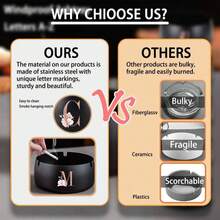 Portable Stainless Steel Ashtray Anti-Scalding Cigarette Holder Desktop Round Ashtray Rose Gold Initial Letter Pattern Windproof Ash Tray For Smoking Office Home Decoration Ash Tray Holder - Black - View 3
