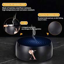 Portable Stainless Steel Ashtray Anti-Scalding Cigarette Holder Desktop Round Ashtray Rose Gold Initial Letter Pattern Windproof Ash Tray For Smoking Office Home Decoration Ash Tray Holder - Black - View 5