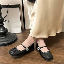 2026新款夏季玛丽珍鞋，银色皮革，适合搭配连衣裙 - 黑色 - 查看 4