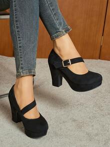 Women's Black Chunky Heel Closed Toe Low Block High Heel Pumps, Round Toe Work Shoes With Bow Decor, Comfortable Ladies Formal Shoes, Christmas Gift, Recommend Ordering One Size Down - màu đen - Xem 3