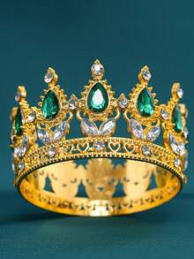 1件/多色全圆巴洛克合金新娘皇冠，适用于王子、女王、蛋糕装饰、婚礼、派对、生日、摄影、宴会和鲜花装饰。全圆合金皇冠，巴洛克风格头饰，镶嵌心形水钻，适合青少年、公主风生日皇冠、国王皇冠。采用锌合金材质，饰有多色水晶。 - 彩色 - 查看 11