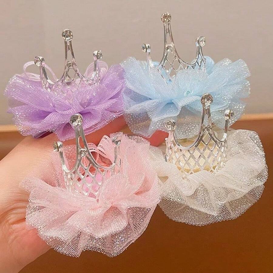 1pc Princess Crown Hair Clip With Pearl, Veil, Bow Ribbon Headpiece, Suitable For Party, Festival, Birthday Styling - Multicolor - View 1