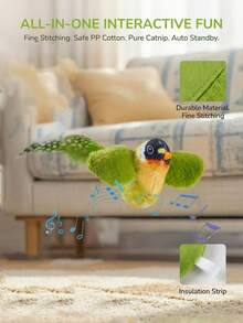 1个互动式逼真鸟猫玩具 | 逼真的鸣叫声，柔软的羽毛，手工制作的飞行设计，单只猫咪狩猎乐趣，适合所有猫咪品种，无需电池 - 彩色 - 查看 5