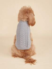 1pc Warm Classic Striped Cable Knit Solid Color Candy Color Small Dog Sweater, High Elasticity Poodle Pullover, Multi-Color - Grey - View 4