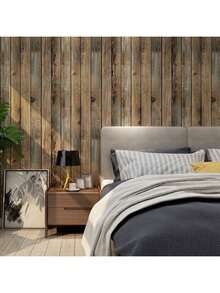 1 Roll Vintage Wood Grain Self-Adhesive Wallpaper, Random Texture, Easy To Remove PVC Contact Paper For Bedroom, Living Room, Bathroom, Backsplash, Furniture Renovation, DIY Wall Decor, 17.7inX39.3/118.1/196.8in - Brown Wood Planks - View 11