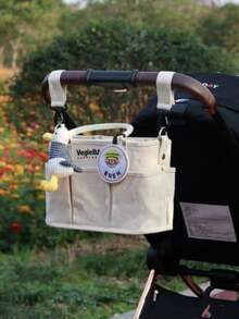 Bolso de pañales de lona con correa para cochecito, bolso multifuncional para mamá/papá, bolso de viaje, guarda los artículos esenciales para bebé, regalo del Día de la Madre - Beis - Ver 2