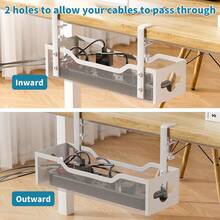 Under Desk Cable Management Tray No Drill, Metal Mesh Cable Management Under Desk With Clamp Mount, 2 Hole Cable Tray With Wire Management And Cord Organizer For Home Office Standing Desk - White - View 4