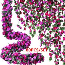 1 枝/包 8.2 英尺人造花藤，45 朵假玫瑰花环，适用于家居、酒店、办公室、婚礼、派对、花园装饰 - 紫色 - 查看 10