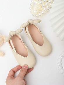 Girls' Summer New Gold Soft Bottom Casual Bow Flat Sandals, Fashion Closed Toe Breathable Comfortable Shoes - Apricot - View 3