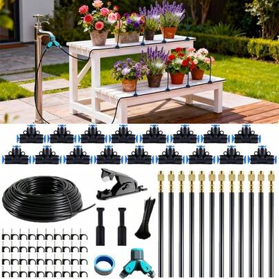 Universal Automatic Brass Mist Nozzle Set, Gardening Mist Irrigation Cooling Quick Connector Humidifier, Adjustable Nozzle, Suitable For Lawn, Lawn Automatic Drip Irrigation System, Potted Plants Greenhouse