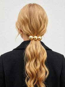 1pc Elegant Gold Metal Hair Clip, Minimalist Style, Fashionable And Unique, Glossy Spherical Metal Design, Hair Accessory For Women And Girls, Claw Clip, Hair Pin, Hair Barrette, School Supplies, Hair Claws, Hair Slide, Hair Barrettes, Hairpin,Summer,Holiday,Travel - Gold - View 4