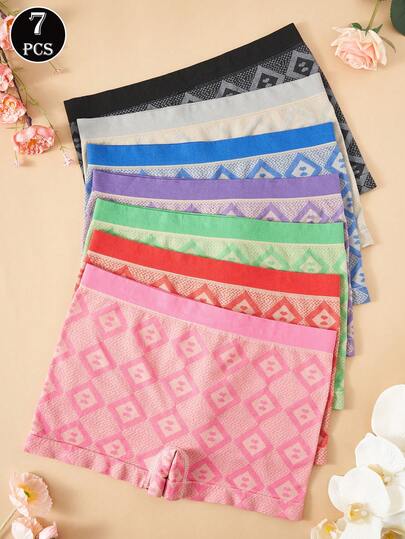 7pcs/Set Seamless Comfortable Stretch Boyshorts, Lightweight Boxer Briefs Suitable For Sleep, Casual Wear