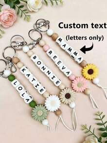 1 件定制雏菊钥匙扣、个性化姓名钥匙扣、书包标签、送给朋友的礼物、节日纪念品 - 木珠鑰匙扣 - 查看 13