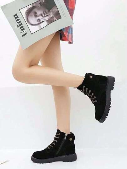 Women's Boots, British Style, Fashionable Motorcycle Boots, Thick Sole, Height Increasing, White Ankle Boots, Autumn/Winter