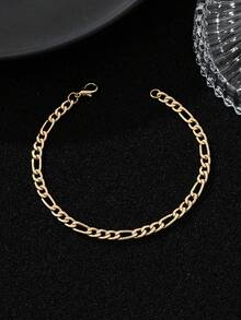 1pc Classic Minimalist Luxury Figaro Chain Bracelet For Men, Layerable High-End Design - Yellow Gold - View 3