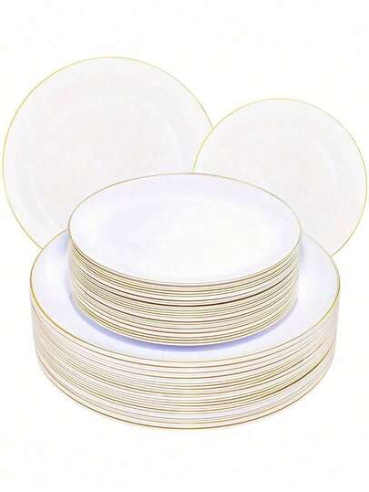20 piezas de platos premium con borde dorado - Platos redondos de unicolor minimalista moderno con borde dorado, tamaños de 7.5 pulgadas y 10.25 pulgadas, adecuados para postres de boda, aperitivos, fiestas, banquetes y restaurantes