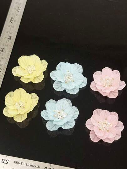 Flor tridimensional de acrílico de seis pétalos cosida a mano, accesorio DIY para abanico, flor tejida de acrílico hecha a mano para pasador de Hanfu, material de flor tridimensional multicapa de estilo chino corona de fénix