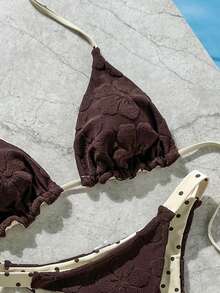 Bộ bikini nữ họa tiết chấm bi vàng nâu, đồ bơi thể thao thường ngày, trang phục đi biển mùa hè, trang phục dự tiệc đi biển thanh lịch cho phái nữ, phong cách bohemian từ thành phố ra biển, trang phục đi biển mùa xuân/hè 2023 cho kỳ nghỉ. - màu nâu - Xem 8
