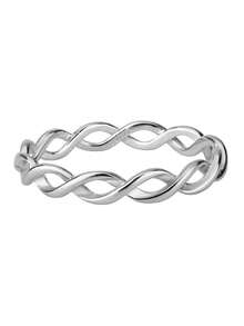 925纯银扭绳设计戒指，简约编织风格，百搭日常佩戴的男女通用银饰 - 銀色 - 查看 8