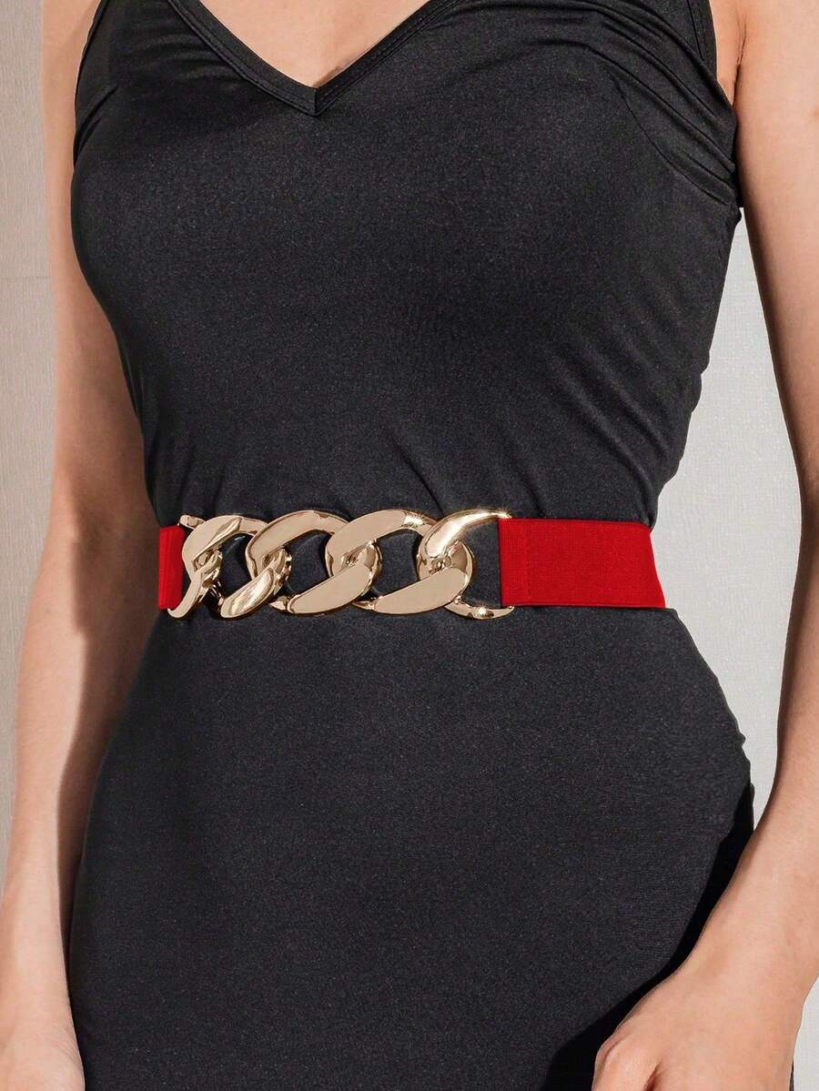 1pc Gold Chain Backless Red Waist Sash, Suitable For Halloween Night Party, Celebration Or Daily Outfit